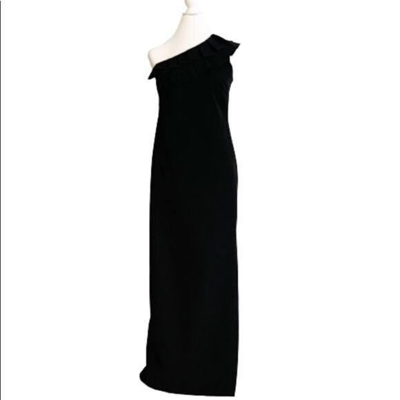 Trina Turk Dress Black One Shoulder Ruffled Neckline Maxi Cocktail Dress Size 2 - Picture 1 of 16